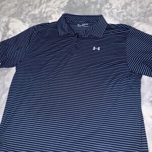Under Armour HeatGear Playoff Polo Navy White Striped Golf Shirt 2XL